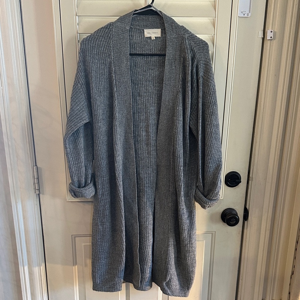 MELLODAY Charcoal Open-Front Cardigan